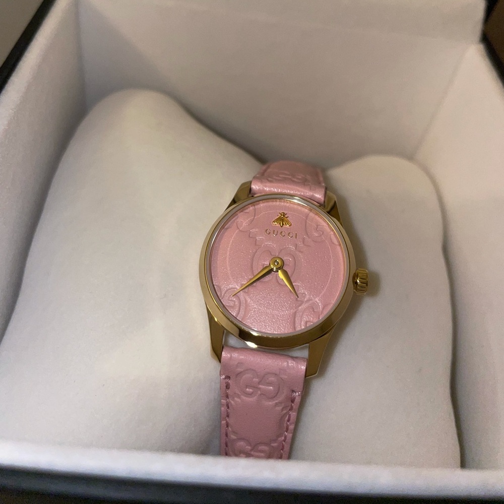 GUCCI pink leather watch - Picture 1 of 5